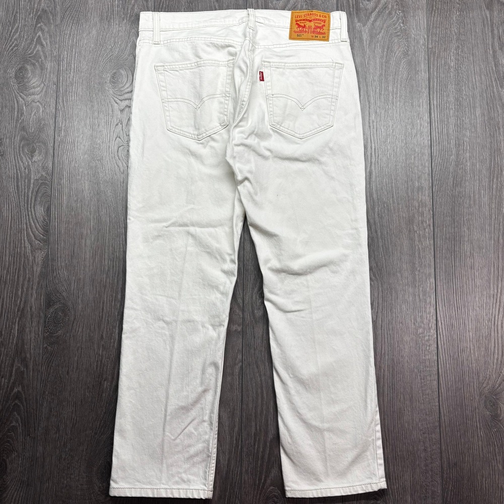 Levis 511 Slim Fit Off White Cream Denim Jeans Mens 34x32 WaterLess 04511-1942